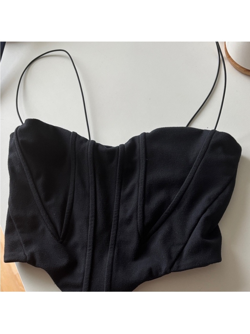 Joah Brown Black Corset Crop Top with Spaghetti Straps - Picture 3 of 6